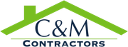C&M Contractors logo with green roofline and navy text on white background