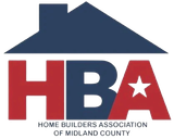 Home Builders Association of Midland County logo with blue house roof and red-blue HBA letters