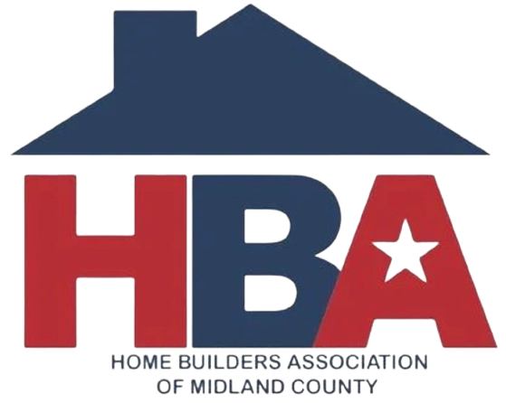 Home Builders Association of Midland County logo with blue house roof and red-blue HBA letters