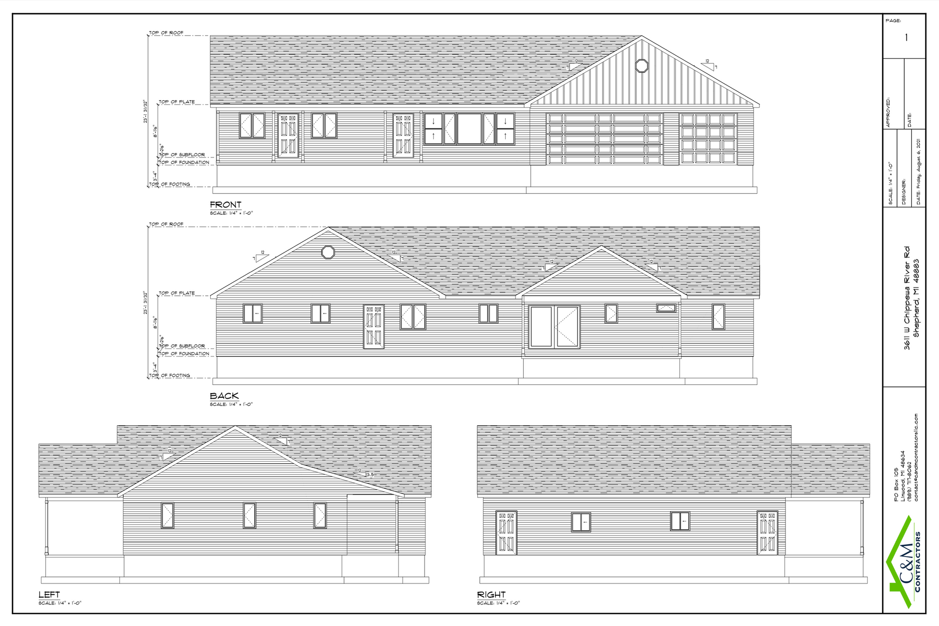 Architectural elevation drawings of a long, stepped building facade with detailed section views and dimensions