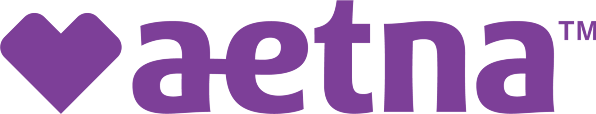 The aetna logo is purple and has a heart in the middle.