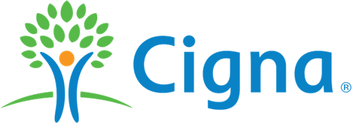 A cigna logo with a tree and a person in the middle.