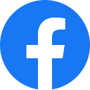 The facebook logo is a white f in a blue circle.