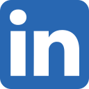 A blue linkedin logo with white letters on a white background.