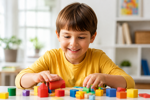Young child with Autism Spectrum Disorder playing with building blocks