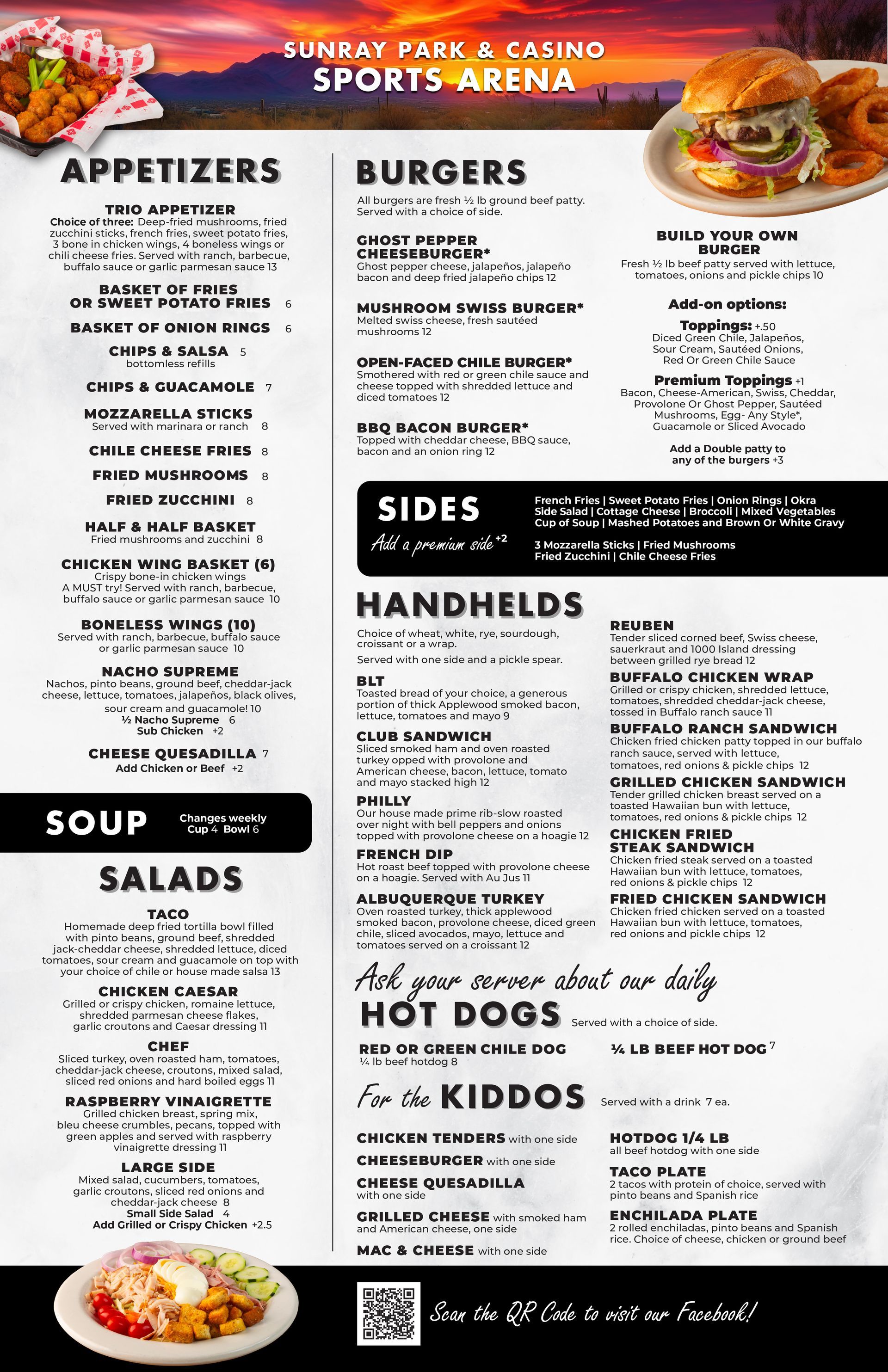 A menu for a restaurant with a picture of a hamburger on it.