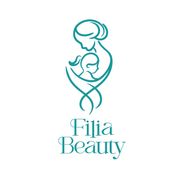 標誌由藍綠色線條組成，上面是母親和孩子的圖案，下方有“Filia Beauty”的文字。