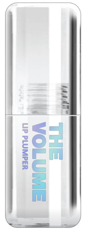 銀色唇膏管，帶有彩虹色“THE VOLUME LIP PLUMPER”文字。