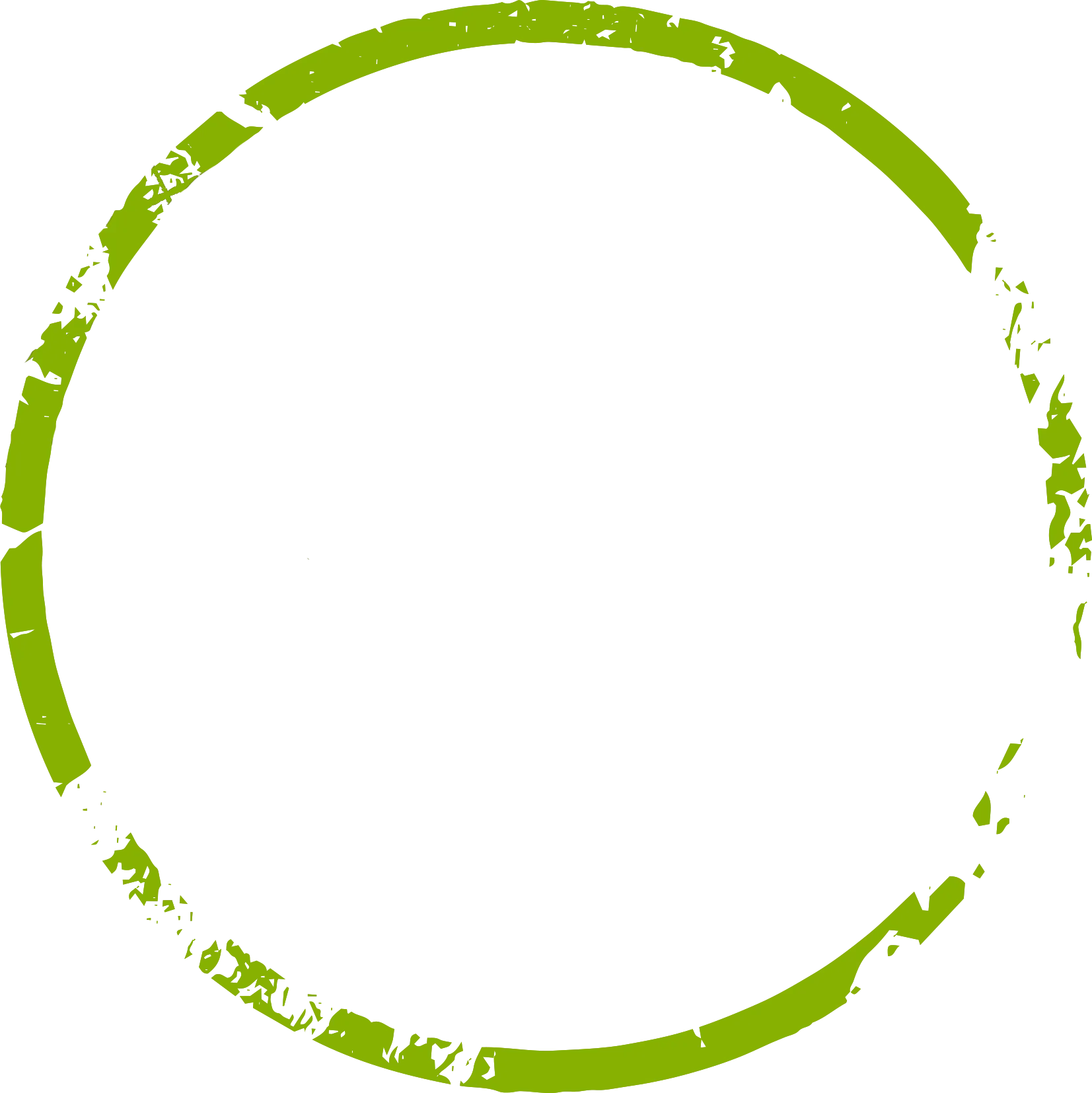 Green circle with distressed, textured edges.