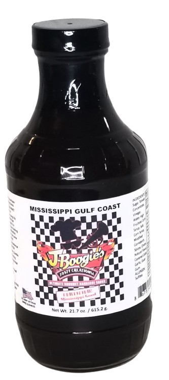 J-Boogie’s Ultimate Gourmet BBQ Sauce bottle with rich Mississippi flavor.