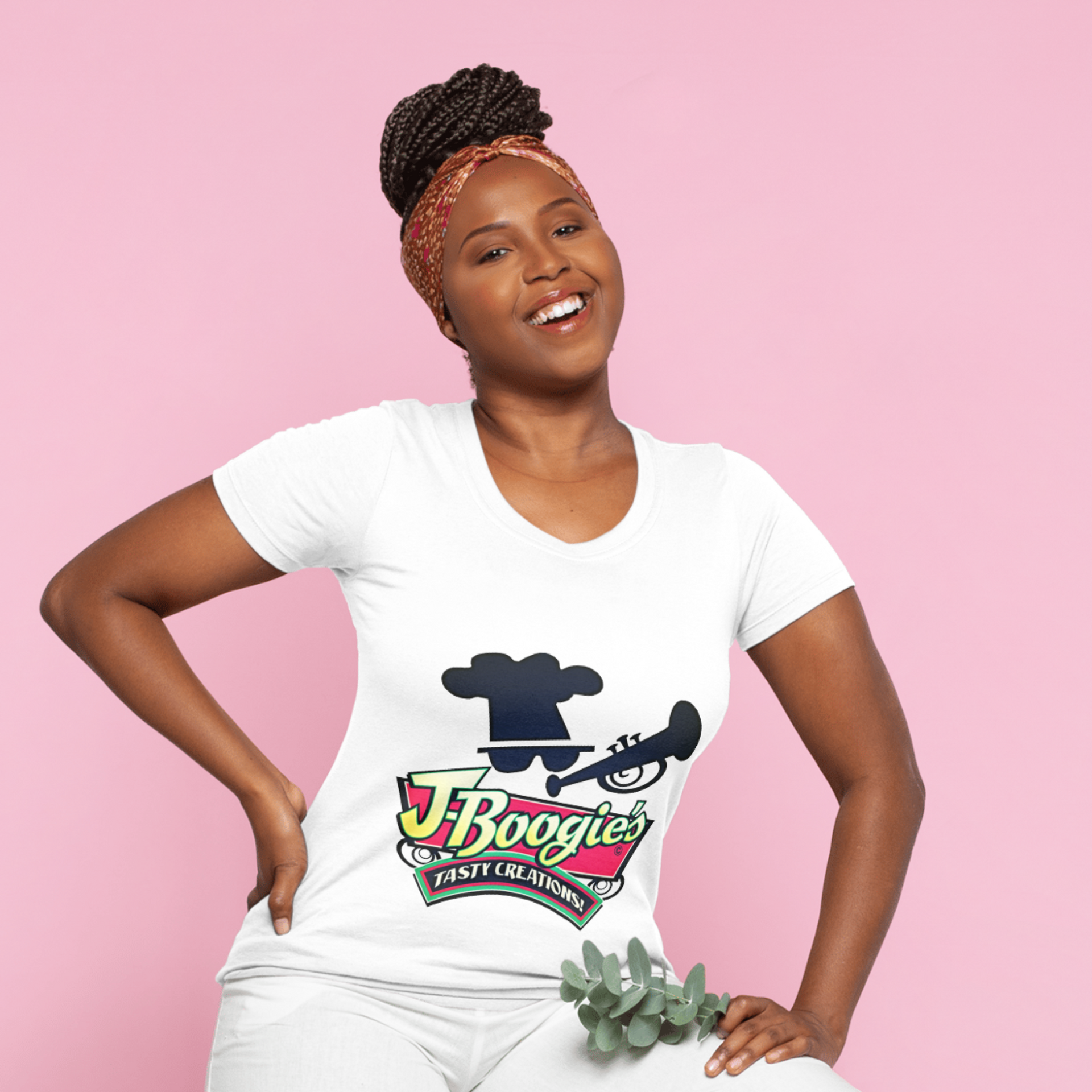 J-Boogie’s Tasty Creations branded merchandise, including hats and t-shirts, available for BBQ enthusiasts.