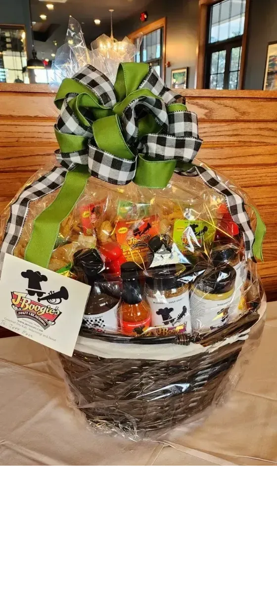 J-Boogie’s Ultimate Gourmet Holiday Gift Set with sauces, rubs, and snacks.