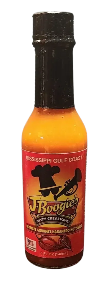 J-Boogie’s Habanero Hot Sauce bottle available in stores.