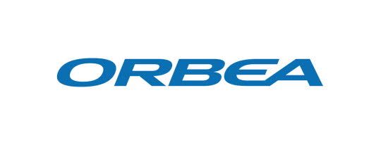 Logo Orbea in testo blu su sfondo bianco.