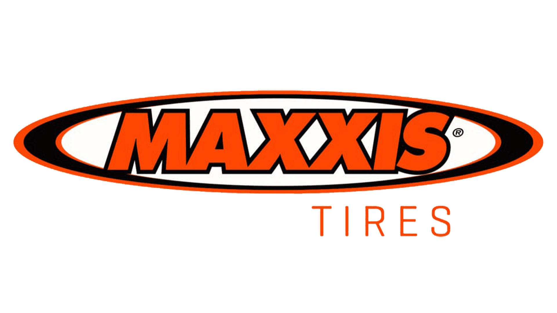 Logo Maxxis Tires, testo arancione in un ovale.
