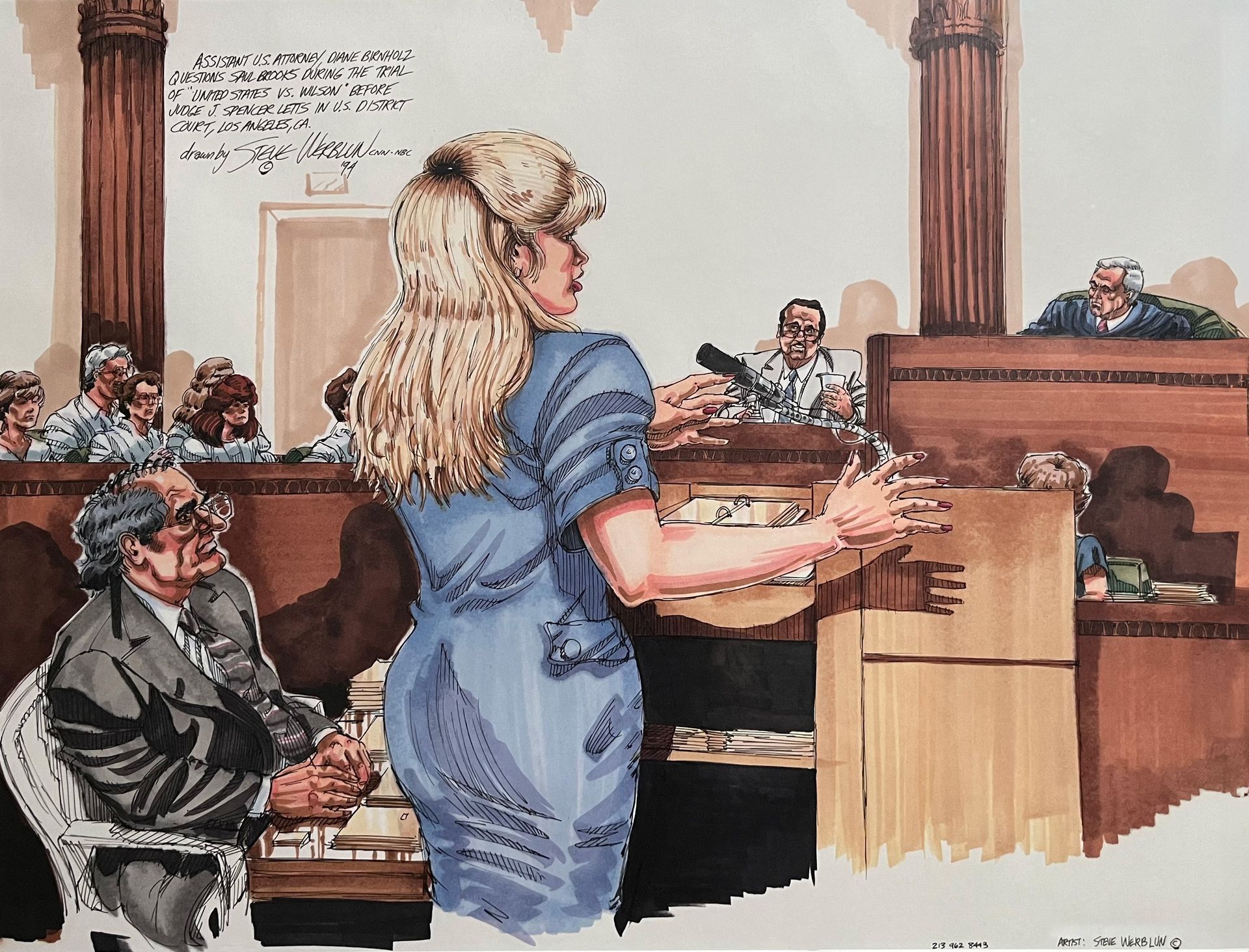 Courtroom drawing of Diane Birnholz, Federal Prosecutor at trial