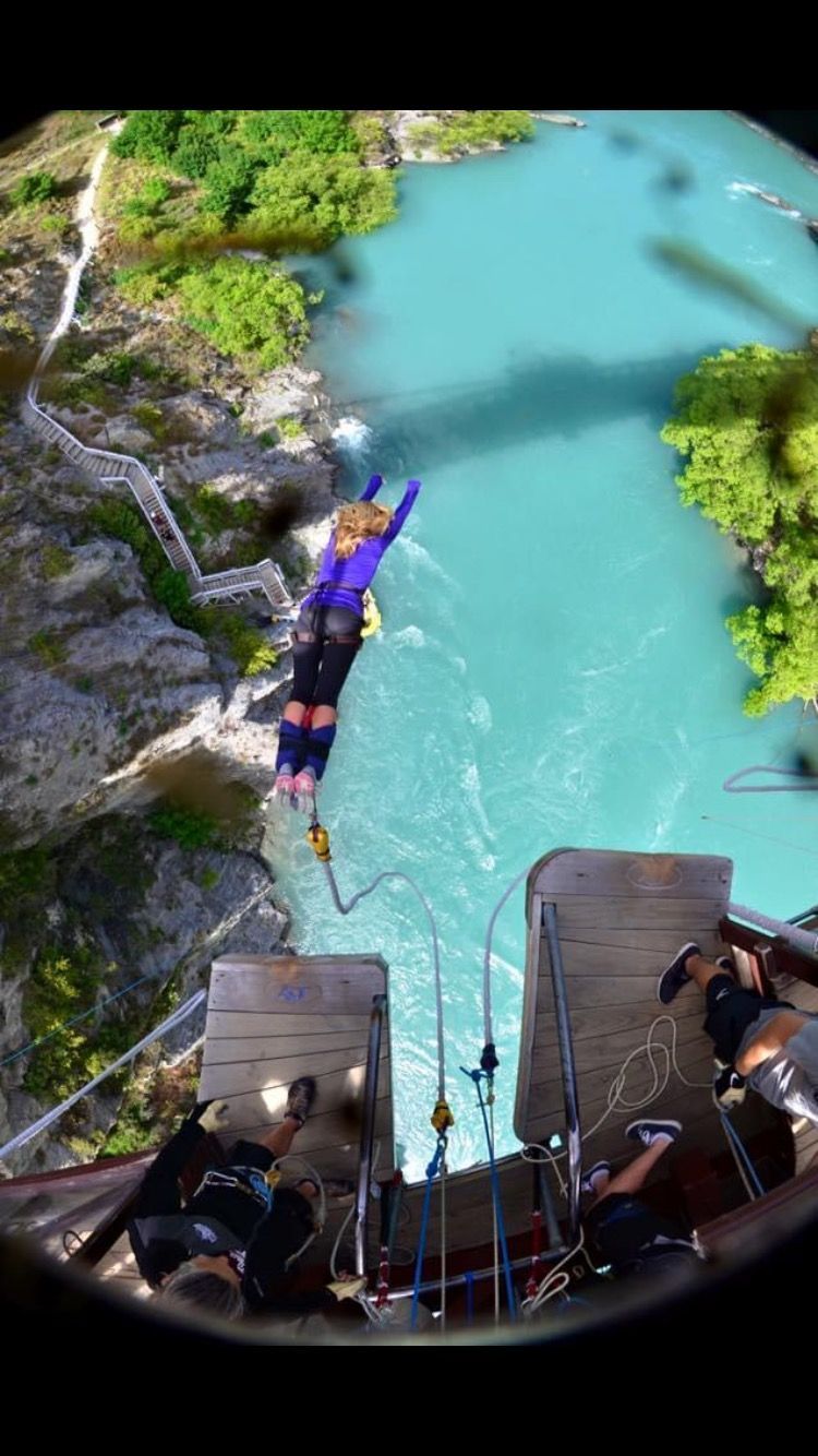 Diane Birnholz fearlessly bungee jumping in a giant dive