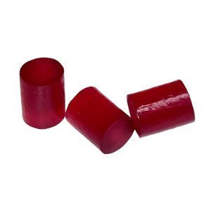 Three red cylinders are stacked on top of each other on a white background
