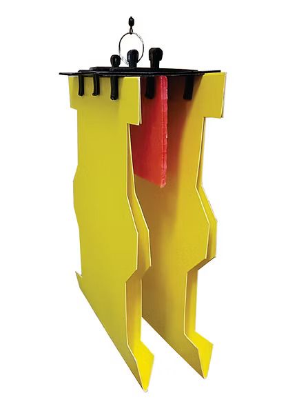 A yellow object with a red object inside of it