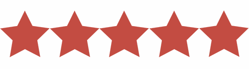 Five red, five-pointed stars arranged in a horizontal row, representing a five-star rating.