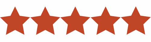 Five solid red stars arranged in a horizontal row, representing a five-star rating.