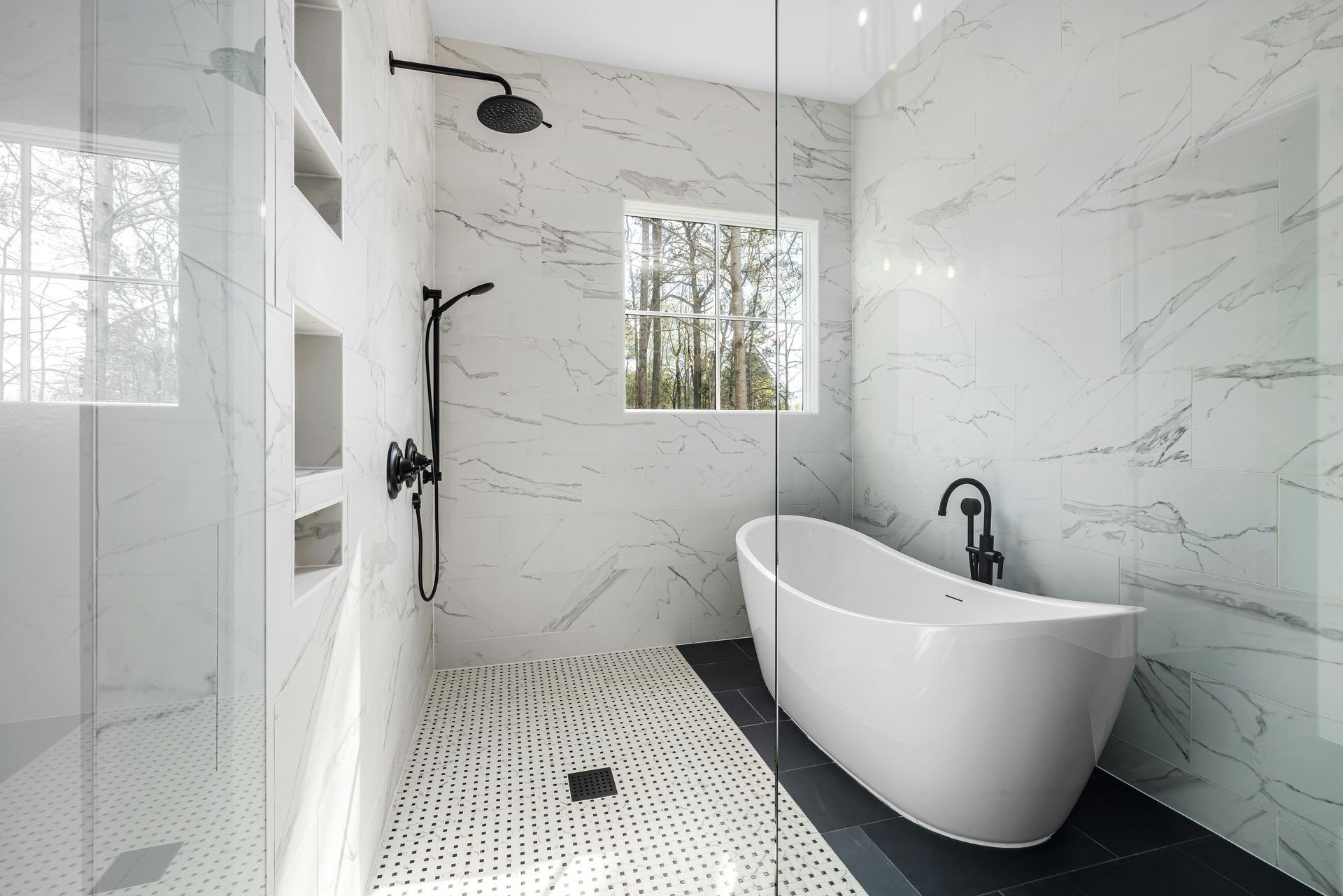 A Bathroom With Two Toilets , A Sink , A Mirror And A Walk In Shower — Smart Tiles In South Kempsey, NSW