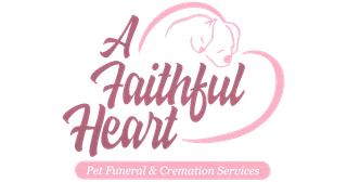 A Faithful Heart Pet Funeral & Cremation Services logo in pink and burgundy with a heart and pet silhouette