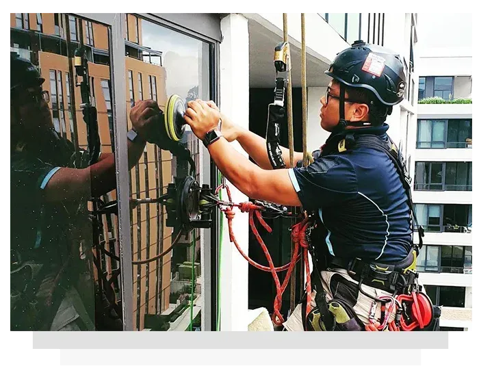 high-rise glass polishing technician