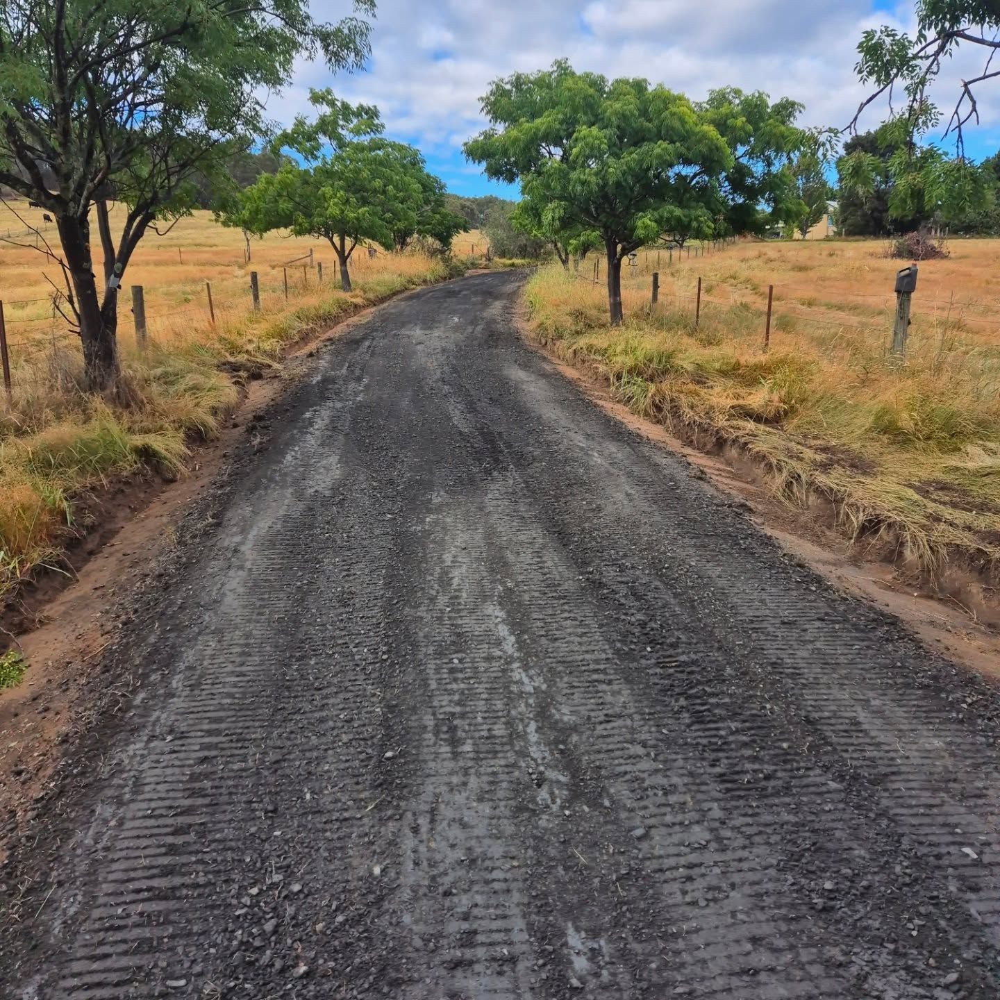 A Dirt Road Going Through A Field With Trees On Both Sides — Grants Excavations In Osbornes Flat, VIC