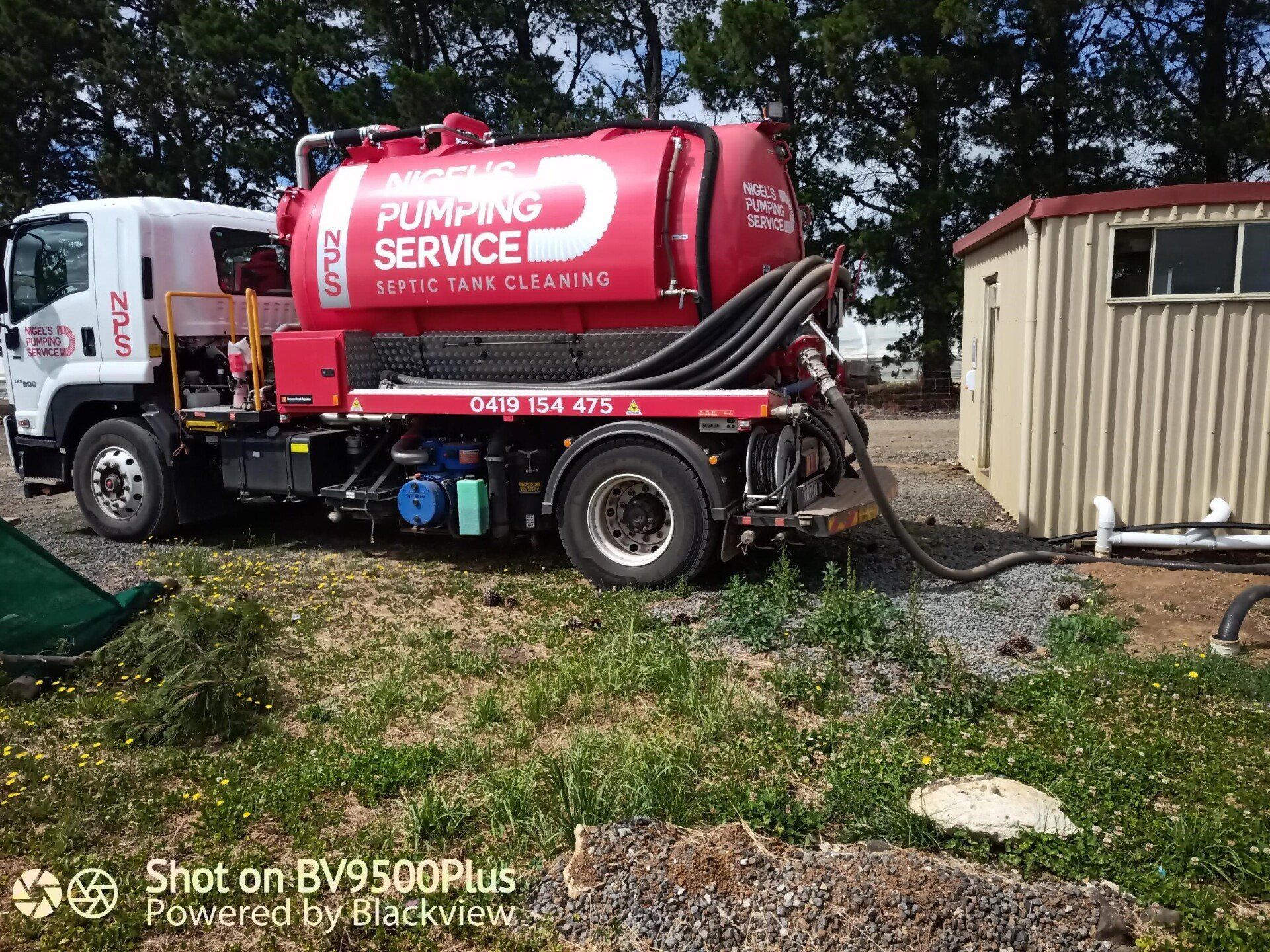 Red Company Septic Truck Side View — Launceston — Nigel’s Pumping Service