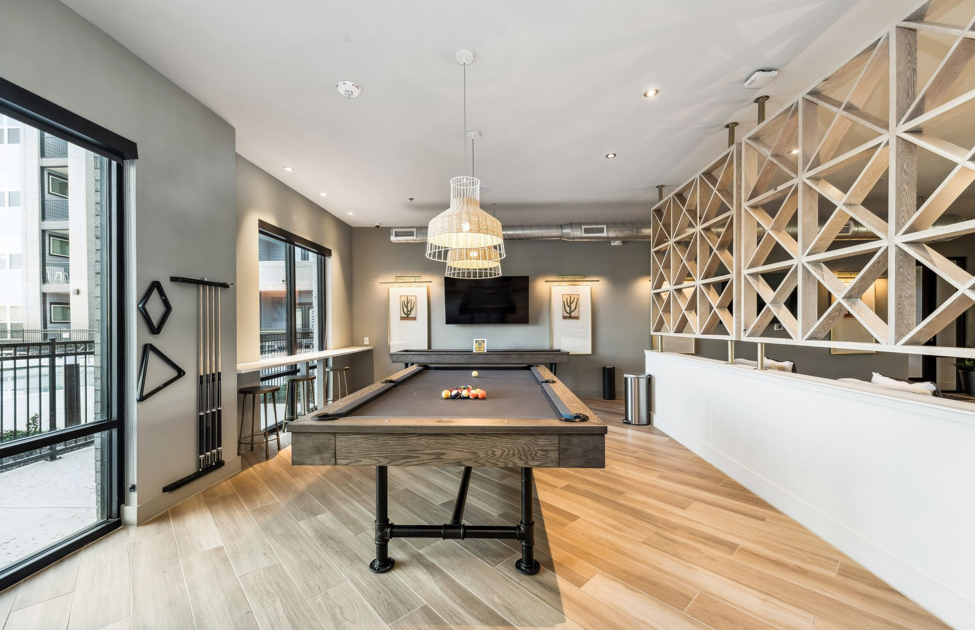 Billiards table in the club room at One90 Gateway in Plano, TX.