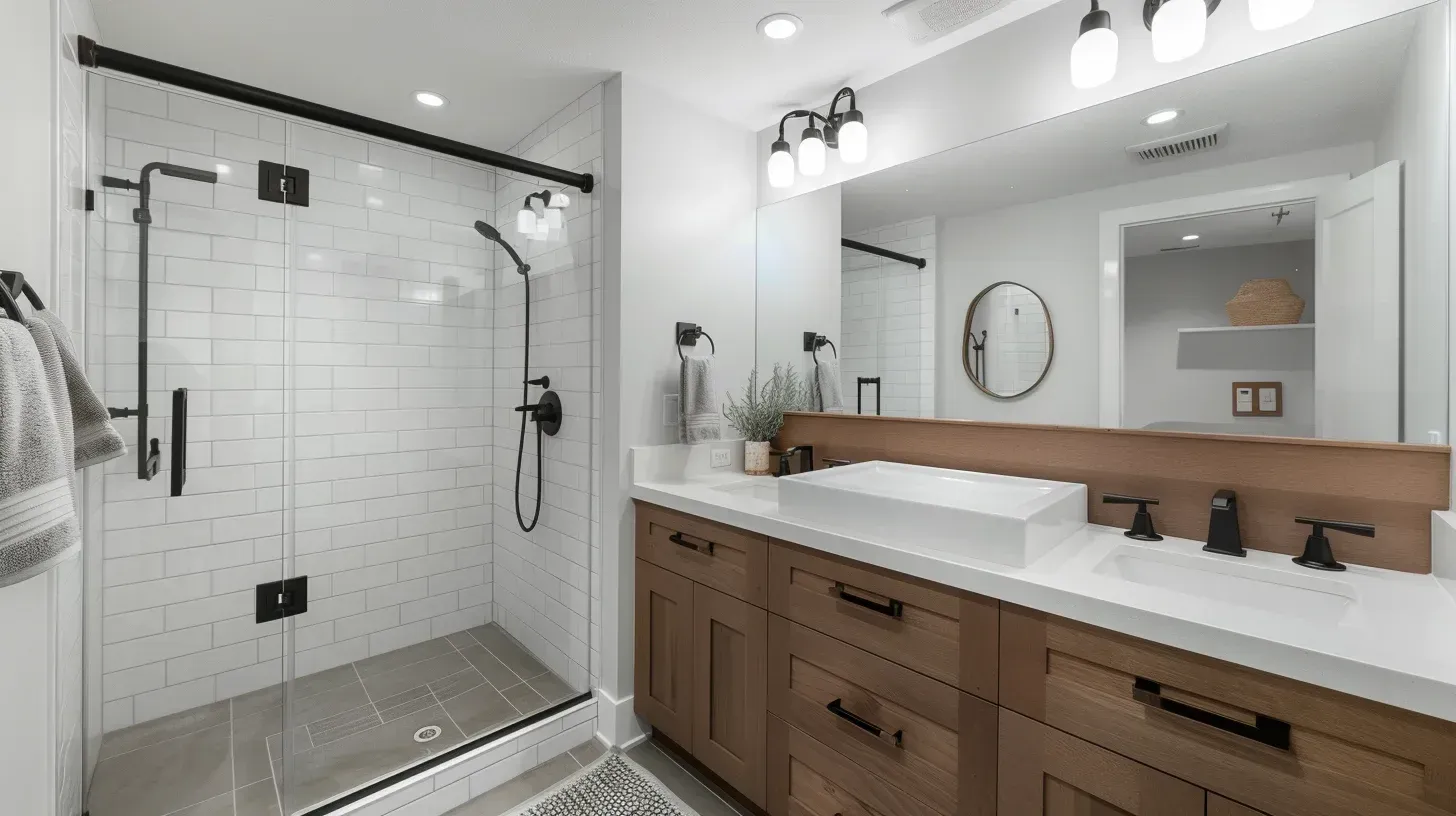 Contemporary bathroom renovation Vancouver featuring porcelain slab walls and floating vanity. Brushed gold fixtures add upscale touch. Backed by workmanship warranty.
Small bathroom renovation Vancouver BC with corner shower and compact sink. Waterproof vinyl plank flooring resists humidity. Ideal for urban condo upgrades.
Vancouver bathroom remodeling near me project with quartz vanity installation. Frameless shower door enhances modern aesthetic. Built for long-term performance.
Bathroom renovation Vancouver Lower Mainland including tile flooring and recessed lighting. Updated exhaust fan improves ventilation. Professional renovation project management included.
Vancouver luxury bathroom remodel with freestanding tub and designer tile feature wall. LED strip lighting adds ambiance. Executed to high-end remodeling standards.