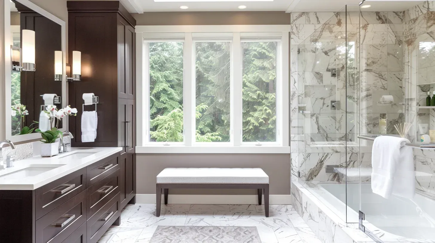 Metro Vancouver bathroom remodeling project with heated tile flooring and smart thermostat control. Energy-efficient lighting reduces electricity consumption. Sustainable renovation practices implemented throughout project.
Vancouver BC bathroom renovation featuring mosaic tile accent wall and floating vanity installation. Frameless glass panels maximize visual space. Completed by trusted local bathroom renovation company.
Luxury master bathroom remodel Vancouver with natural stone flooring and freestanding bathtub. Dual vanity with soft-close drawers enhances storage capacity. Designed for long-term property value appreciation.
Condo bathroom renovation Vancouver with layout redesign and plumbing line relocation. Porcelain tile shower surround increases durability. Perfect solution for apartment and townhouse bathroom upgrades.
Vancouver bathroom remodeling experts installing engineered quartz vanity top and vessel sink. Updated PEX plumbing ensures efficient water flow. Precision craftsmanship delivered by certified team.