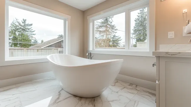 Luxury bathroom remodeling Vancouver featuring natural stone flooring and dual sink vanity. Frameless glass shower enhances openness. Installed by award-winning bathroom contractors.
Vancouver BC bathroom renovation with porcelain tile shower surround and heated floors. Brushed nickel fixtures complement modern design. Built for long-term durability and resale value.
Full bathroom renovation Vancouver including demolition and complete waterproofing rebuild. Integrated niche storage maximizes shower functionality. Turnkey bathroom remodeling services provided.
Condo bathroom renovation Vancouver with layout redesign and space optimization. Floating vanity creates contemporary aesthetic. Ideal for apartment bathroom remodels in Metro Vancouver.
Vancouver bathroom remodeling experts installing engineered stone countertop and vessel sink. LED vanity lighting enhances visibility. Executed with precision craftsmanship.