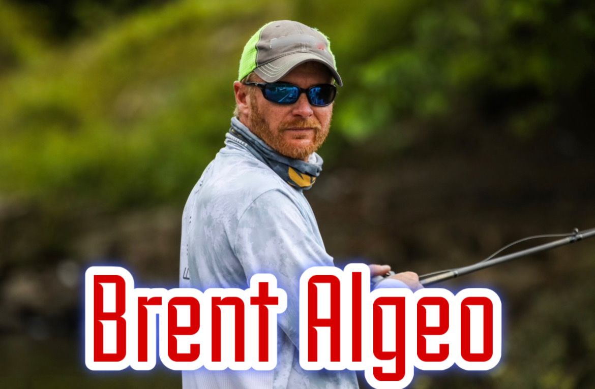 Man in sunglasses and cap holding a fishing rod outdoors, with “Brent Algeo” text overlay.