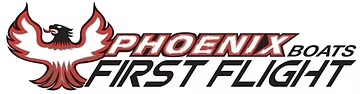 Phoenix Boats First Flight logo with stylized red phoenix and black text on white background