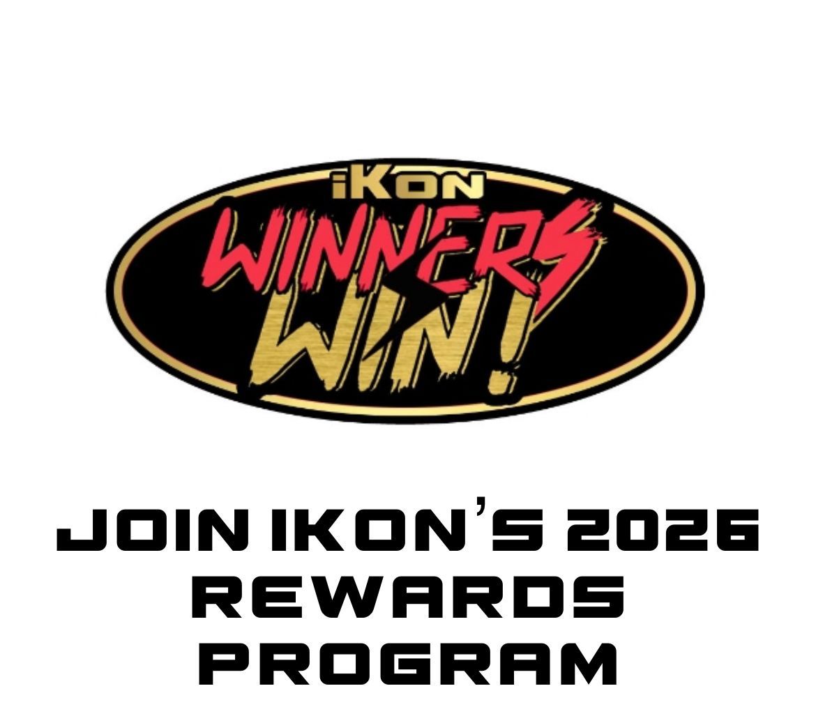 IKON logo with “WINNERS WIN!” and “Join iKON’s 2026 rewards program” text on white background