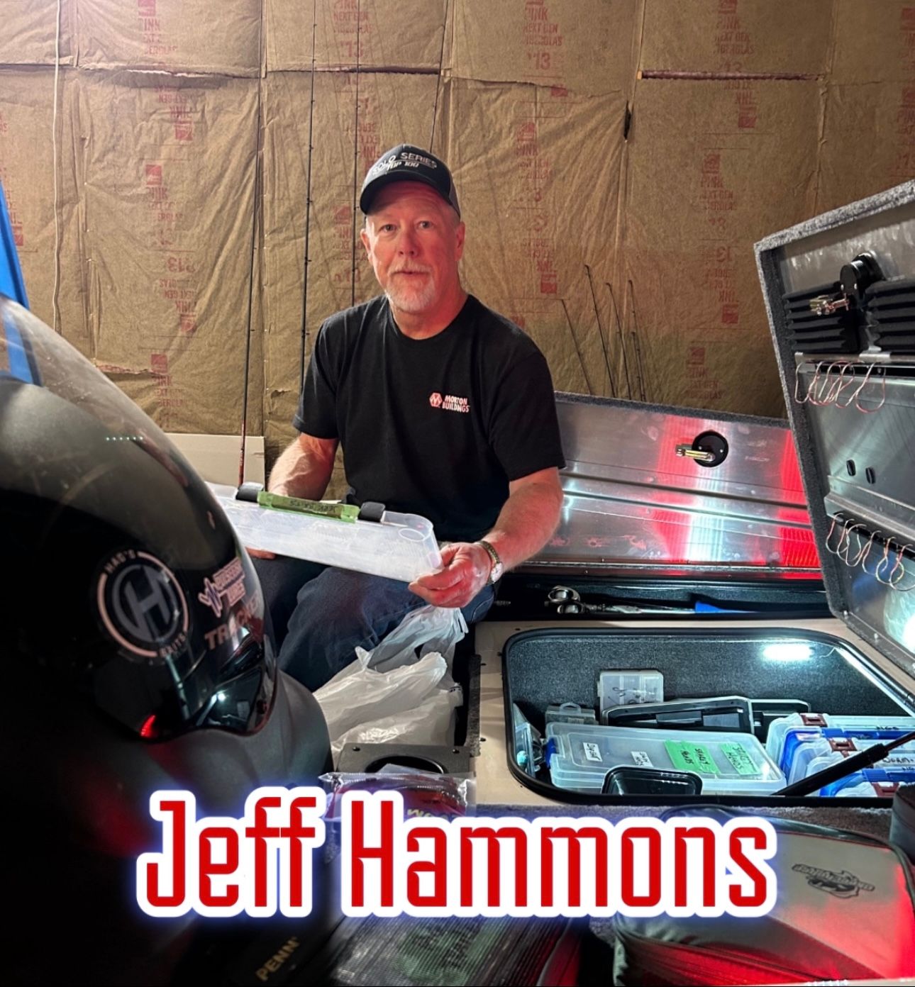 Man in black shirt and cap working beside a boat, with “Jeff Hammons” text overlay.