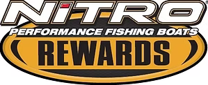 Nitro Performance Fishing Boats rewards logo in white, black, and gold oval design