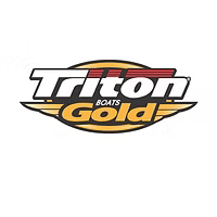 Triton Boats Gold logo with white and gold text in a black oval