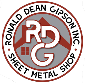 Logo for Ronald Dean Gipson Inc. sheet metal shop. Circular design with red and gray tones; features "RDG" initials.