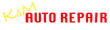 KaM Auto Repair logo with yellow script and bold red text on white background