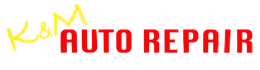 KaM Auto Repair logo with yellow script and bold red text on white background