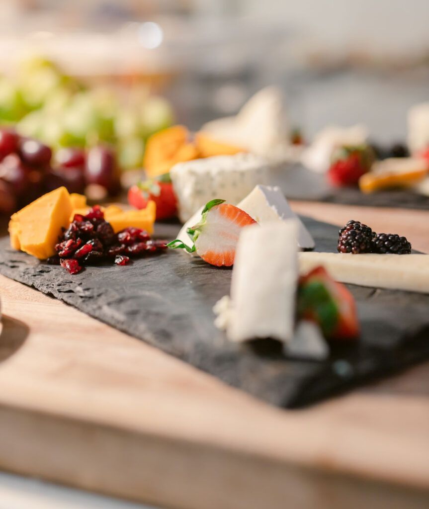 A close up of a tray of food on a table