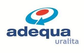 Logotipo de Adequa Uralita: Gráfico circular azul y rojo con flecha, 