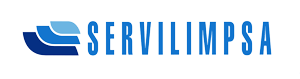 Logotipo para Servilimpsa, texto azul con gráfico de ondas azules.