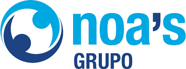 Logotipo para Noa's Grupo con diseño circular en color azul y texto, 