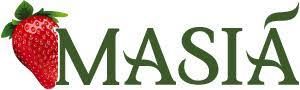 Logotipo: Fresa roja junto al texto verde oscuro 