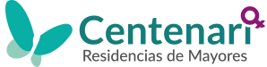 Logotipo para Centenari, residencia para personas mayores, con una mariposa y un símbolo femenino.