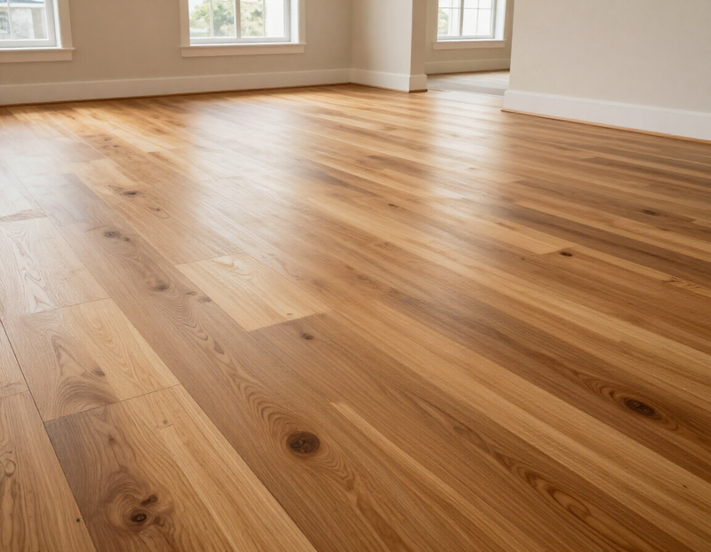 Newly installed hardwood flooring in a bright Indianapolis living room